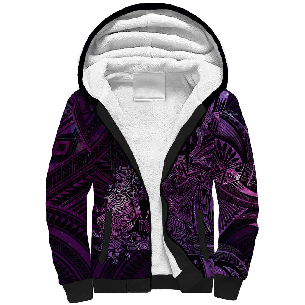 Personalised Polynesia Zodiac Virgo Sherpa Hoodie Galaxy Polynesian Pattern Chest Tattoo Style