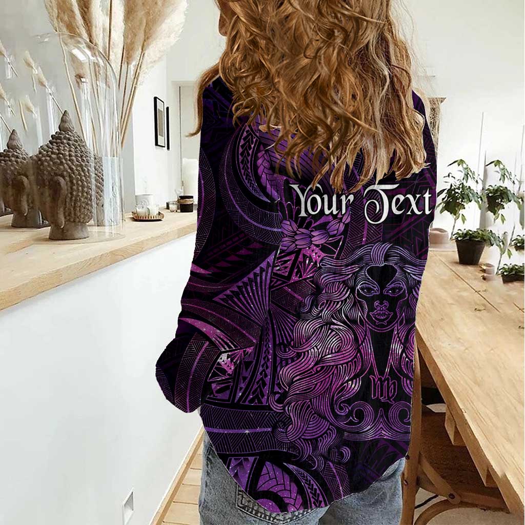 Personalised Polynesia Zodiac Virgo Women Casual Shirt Galaxy Polynesian Pattern Chest Tattoo Style