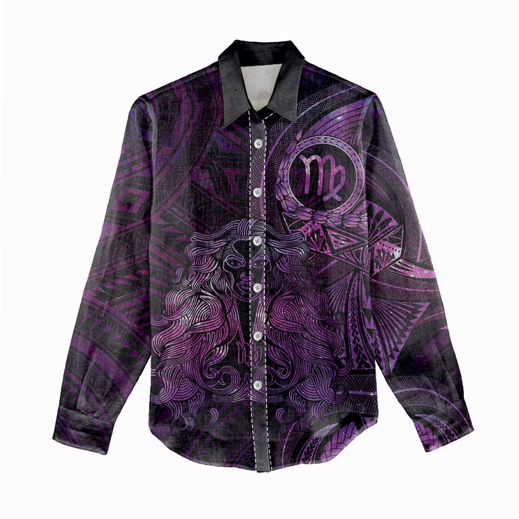 Personalised Polynesia Zodiac Virgo Women Casual Shirt Galaxy Polynesian Pattern Chest Tattoo Style