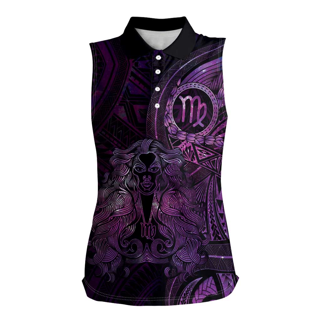 Personalised Polynesia Zodiac Virgo Women Sleeveless Polo Shirt Galaxy Polynesian Pattern Chest Tattoo Style