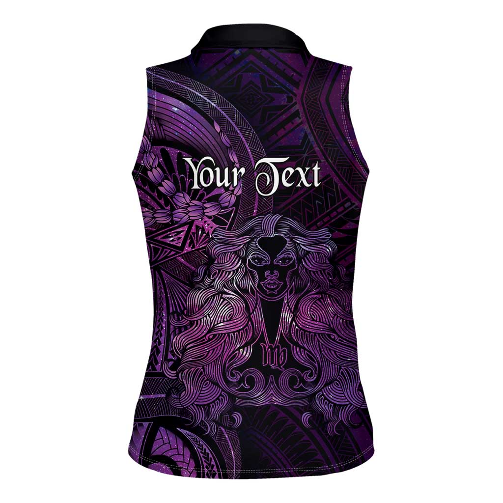 Personalised Polynesia Zodiac Virgo Women Sleeveless Polo Shirt Galaxy Polynesian Pattern Chest Tattoo Style