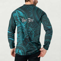 Personalised Polynesia Zodiac Sagittarius Button Sweatshirt Galaxy Polynesian Pattern Chest Tattoo Style