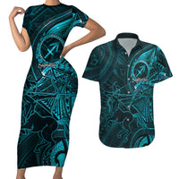 Personalised Polynesia Zodiac Sagittarius Couples Matching Short Sleeve Bodycon Dress and Hawaiian Shirt Galaxy Polynesian Pattern Chest Tattoo Style
