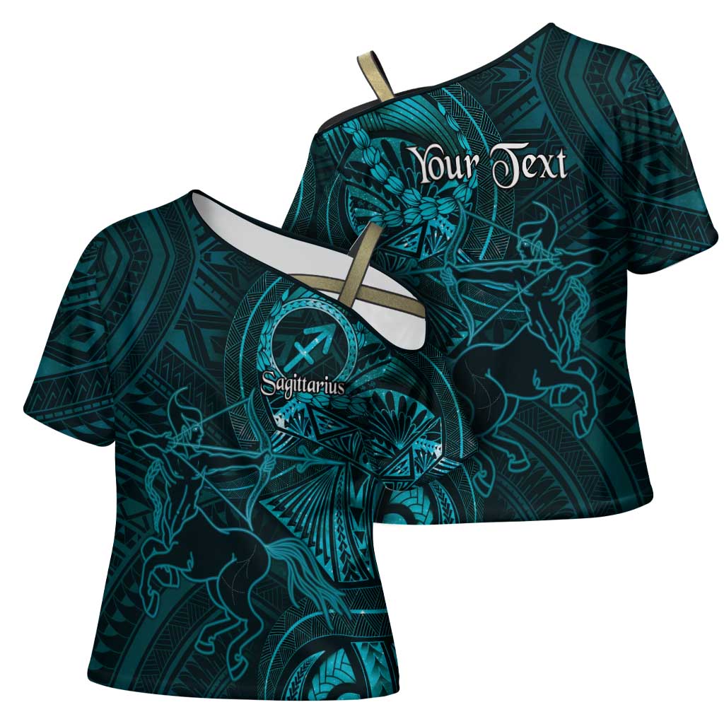 Personalised Polynesia Zodiac Sagittarius Cross Shoulder Shirt Galaxy Polynesian Pattern Chest Tattoo Style