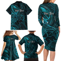 Personalised Polynesia Zodiac Sagittarius Family Matching Long Sleeve Bodycon Dress and Hawaiian Shirt Galaxy Polynesian Pattern Chest Tattoo Style
