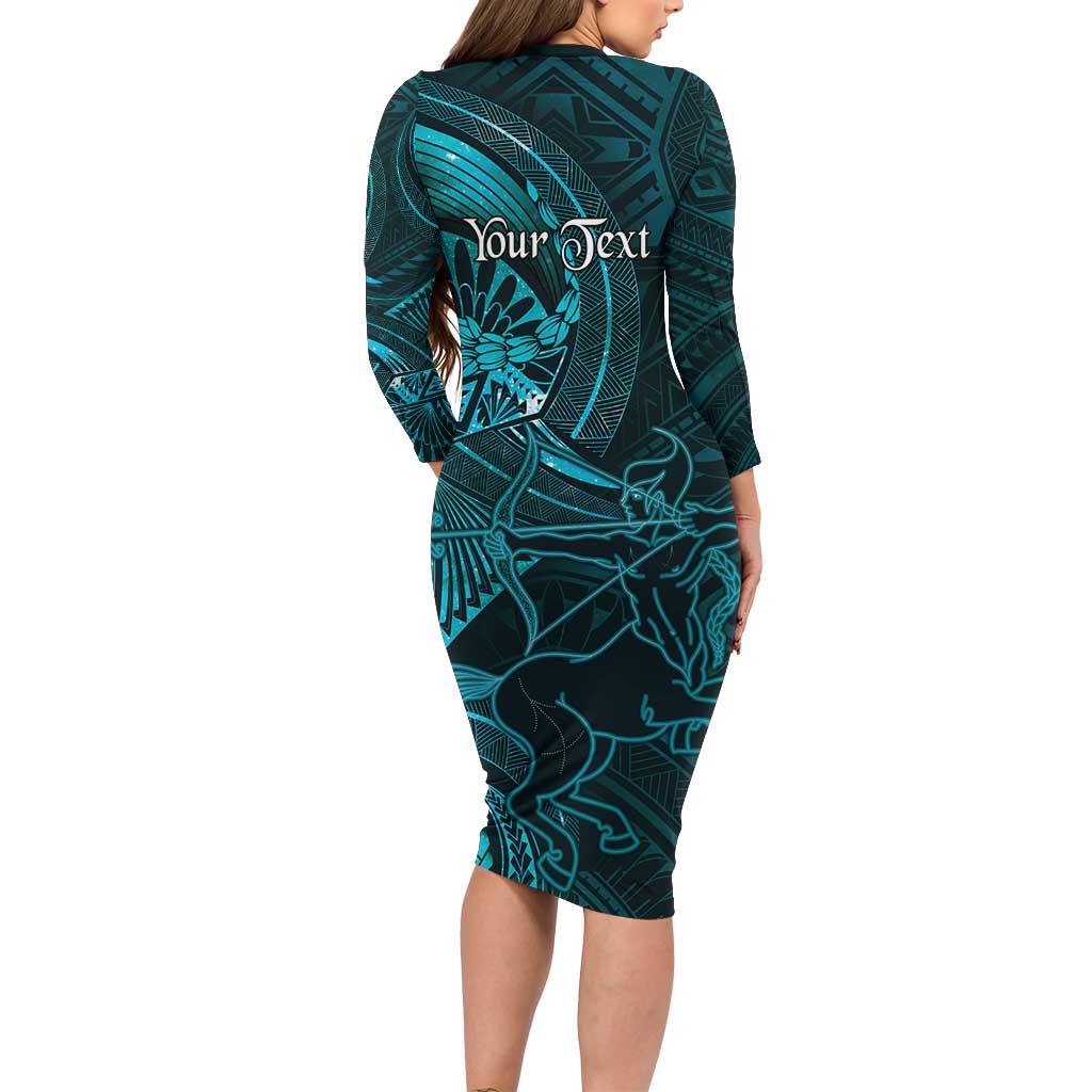 Personalised Polynesia Zodiac Sagittarius Family Matching Long Sleeve Bodycon Dress and Hawaiian Shirt Galaxy Polynesian Pattern Chest Tattoo Style