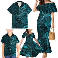 Personalised Polynesia Zodiac Sagittarius Family Matching Mermaid Dress and Hawaiian Shirt Galaxy Polynesian Pattern Chest Tattoo Style