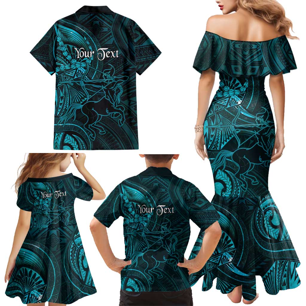 Personalised Polynesia Zodiac Sagittarius Family Matching Mermaid Dress and Hawaiian Shirt Galaxy Polynesian Pattern Chest Tattoo Style