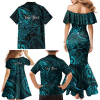 Personalised Polynesia Zodiac Sagittarius Family Matching Mermaid Dress and Hawaiian Shirt Galaxy Polynesian Pattern Chest Tattoo Style