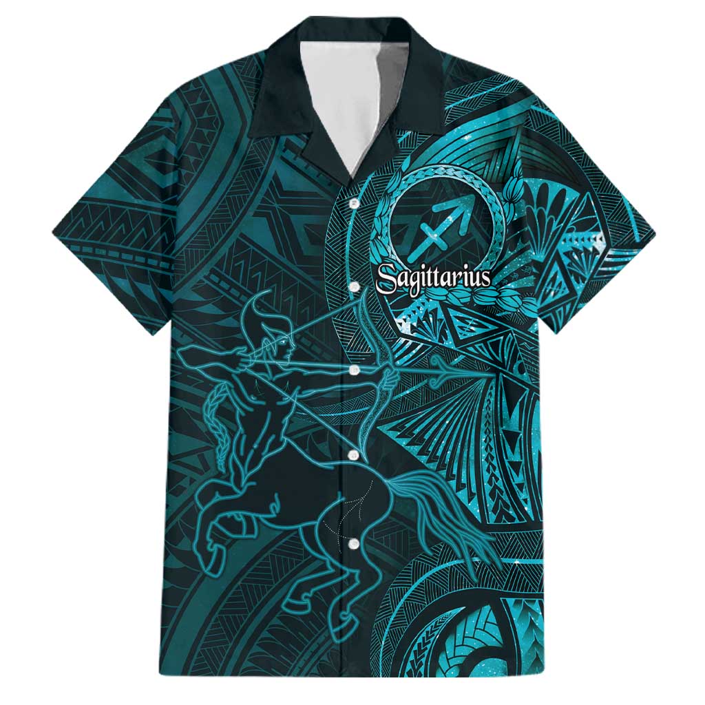 Personalised Polynesia Zodiac Sagittarius Family Matching Mermaid Dress and Hawaiian Shirt Galaxy Polynesian Pattern Chest Tattoo Style