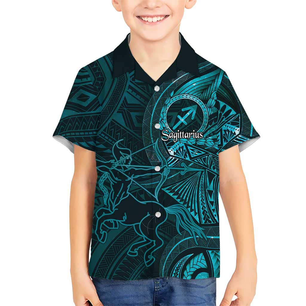 Personalised Polynesia Zodiac Sagittarius Family Matching Mermaid Dress and Hawaiian Shirt Galaxy Polynesian Pattern Chest Tattoo Style