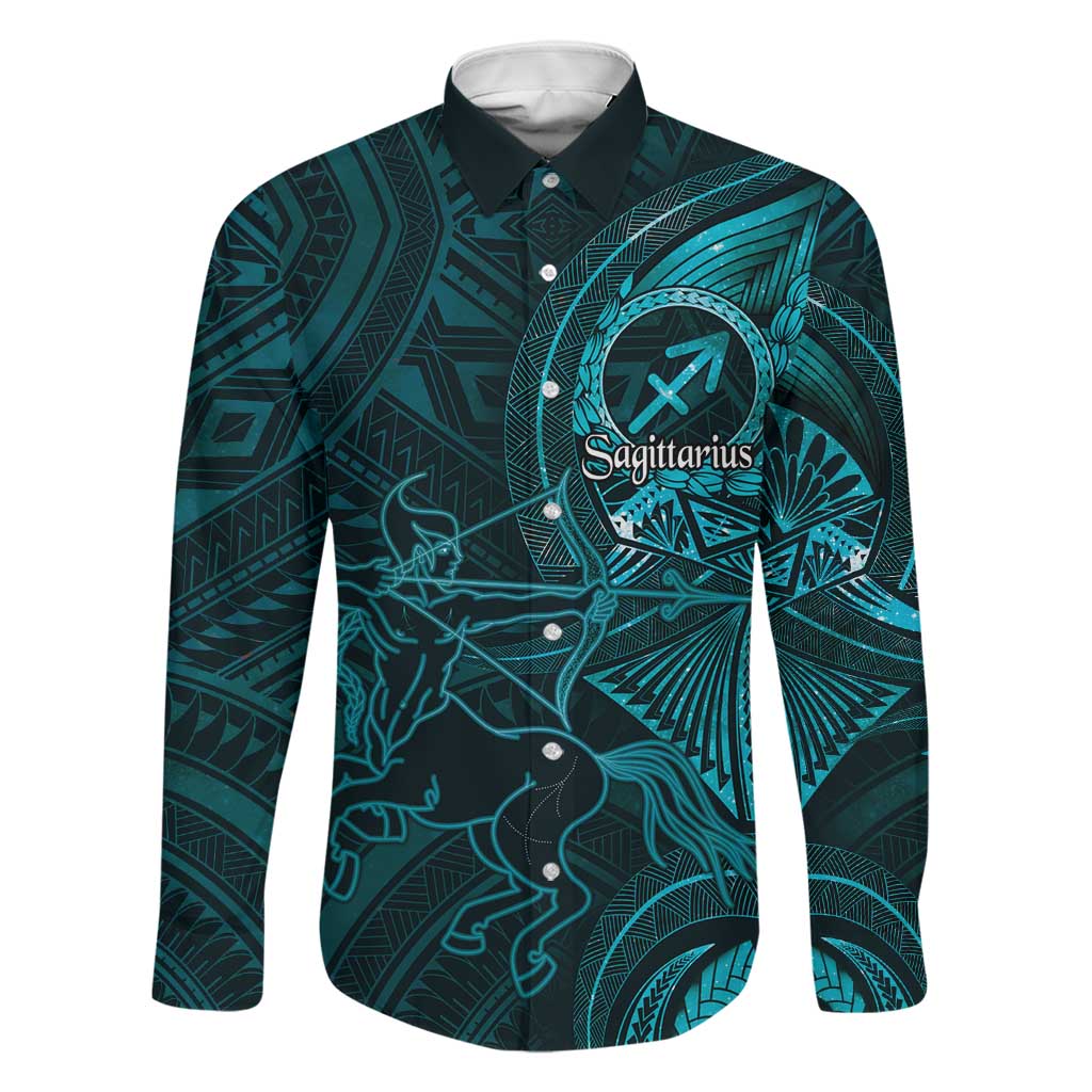 Personalised Polynesia Zodiac Sagittarius Family Matching Off The Shoulder Long Sleeve Dress and Hawaiian Shirt Galaxy Polynesian Pattern Chest Tattoo Style