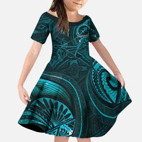 Personalised Polynesia Zodiac Sagittarius Family Matching Off Shoulder Maxi Dress and Hawaiian Shirt Galaxy Polynesian Pattern Chest Tattoo Style