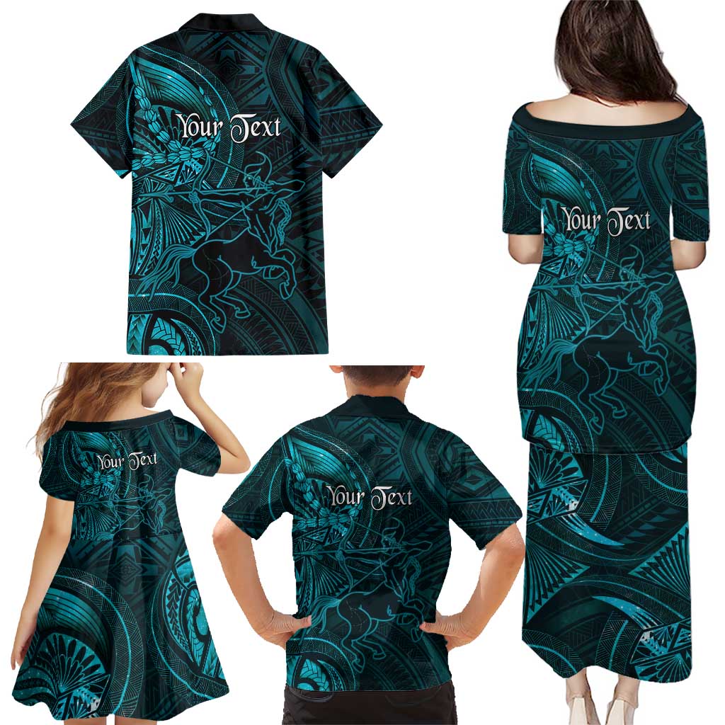 Personalised Polynesia Zodiac Sagittarius Family Matching Puletasi and Hawaiian Shirt Galaxy Polynesian Pattern Chest Tattoo Style