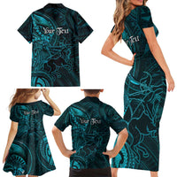 Personalised Polynesia Zodiac Sagittarius Family Matching Short Sleeve Bodycon Dress and Hawaiian Shirt Galaxy Polynesian Pattern Chest Tattoo Style