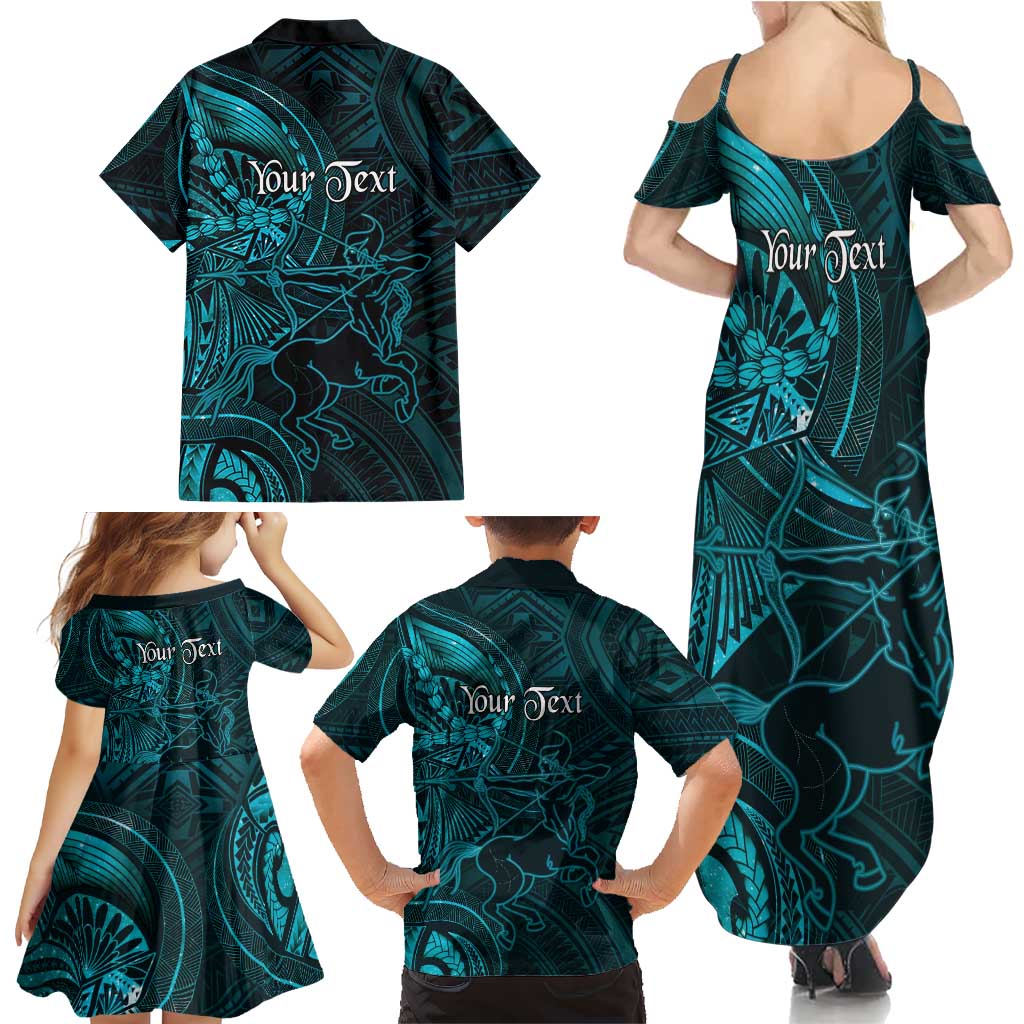 Personalised Polynesia Zodiac Sagittarius Family Matching Summer Maxi Dress and Hawaiian Shirt Galaxy Polynesian Pattern Chest Tattoo Style