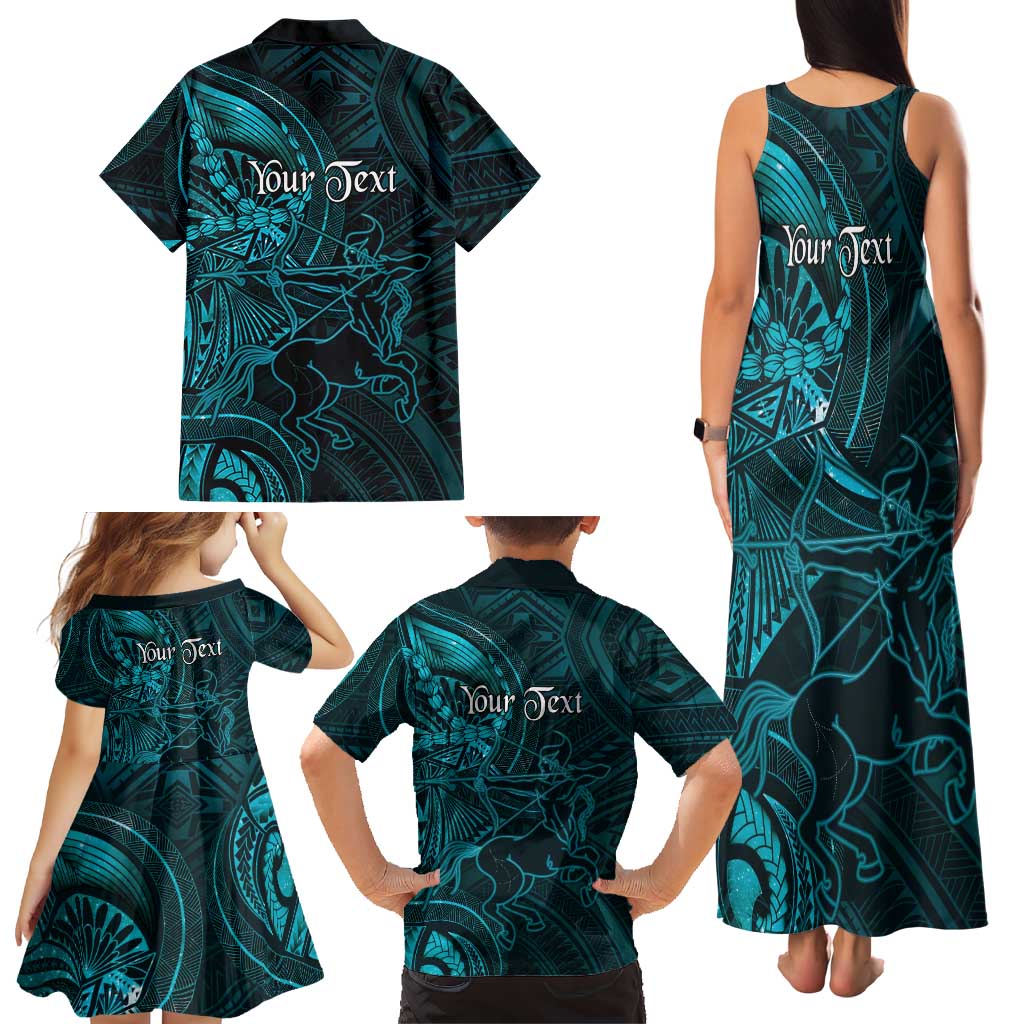 Personalised Polynesia Zodiac Sagittarius Family Matching Tank Maxi Dress and Hawaiian Shirt Galaxy Polynesian Pattern Chest Tattoo Style