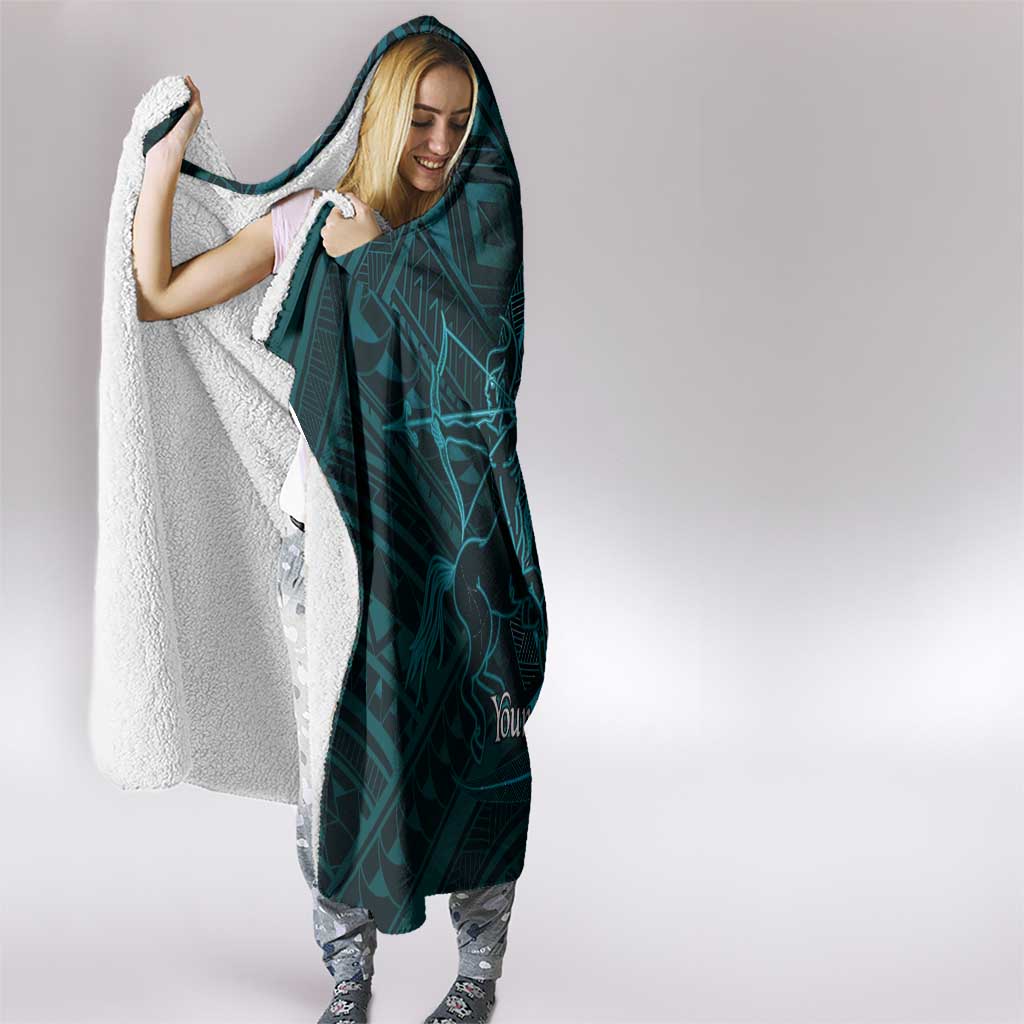 Personalised Polynesia Zodiac Sagittarius Hooded Blanket Galaxy Polynesian Pattern Chest Tattoo Style