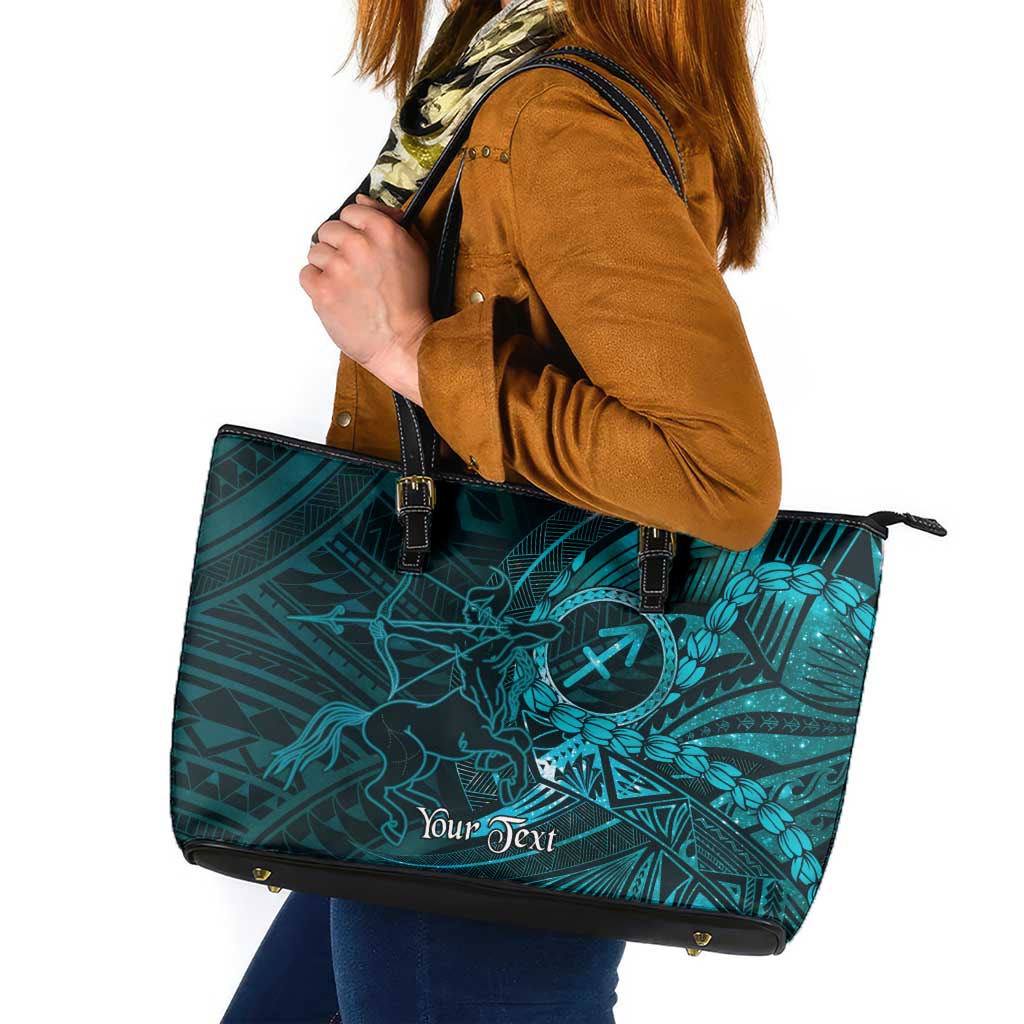 Personalised Polynesia Zodiac Sagittarius Leather Tote Bag Galaxy Polynesian Pattern Chest Tattoo Style