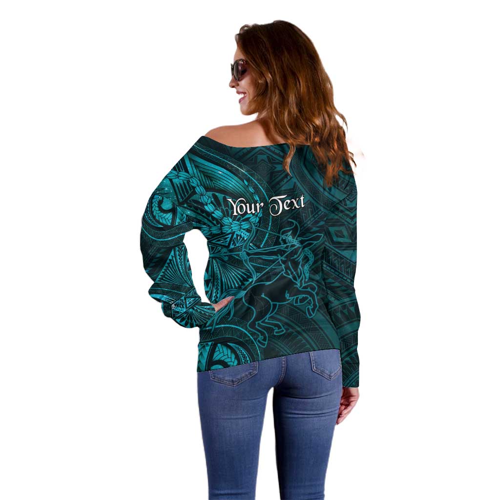 Personalised Polynesia Zodiac Sagittarius Off Shoulder Sweater Galaxy Polynesian Pattern Chest Tattoo Style