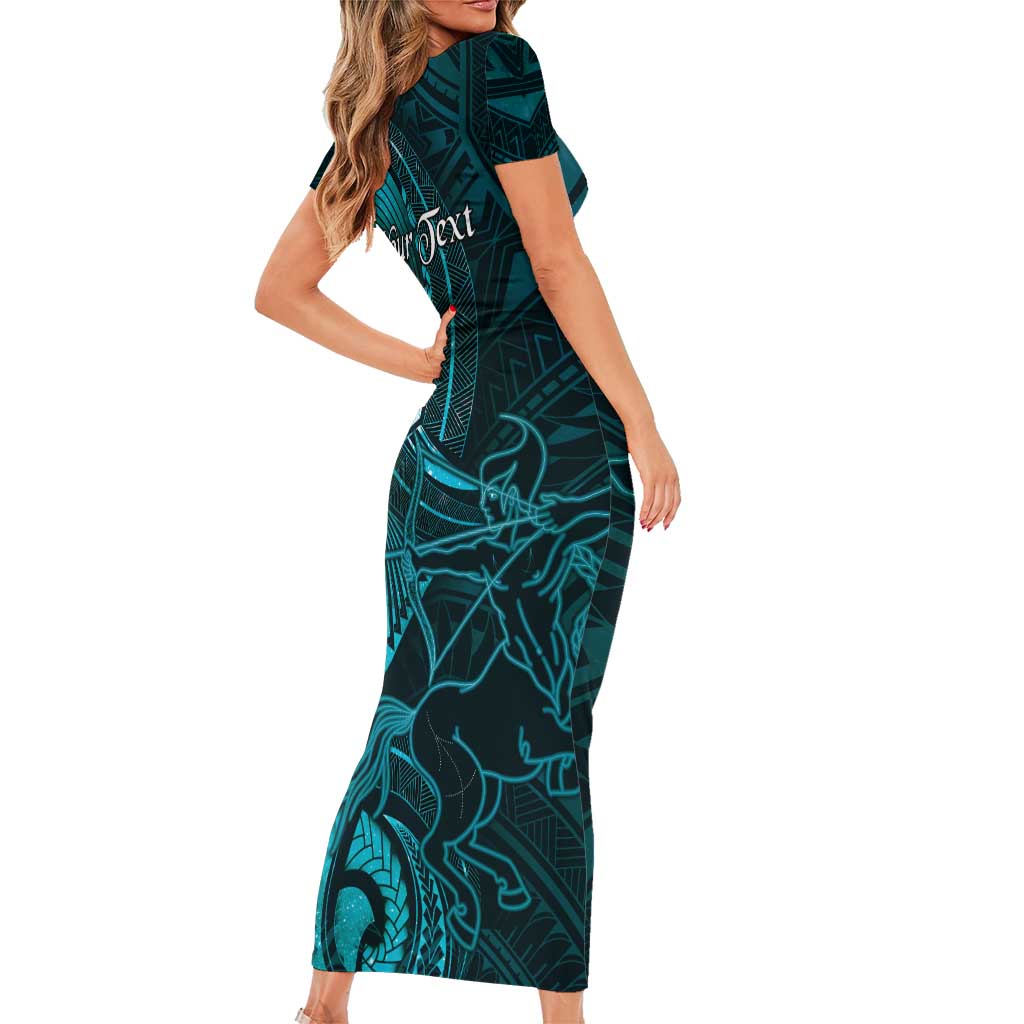 Personalised Polynesia Zodiac Sagittarius Short Sleeve Bodycon Dress Galaxy Polynesian Pattern Chest Tattoo Style