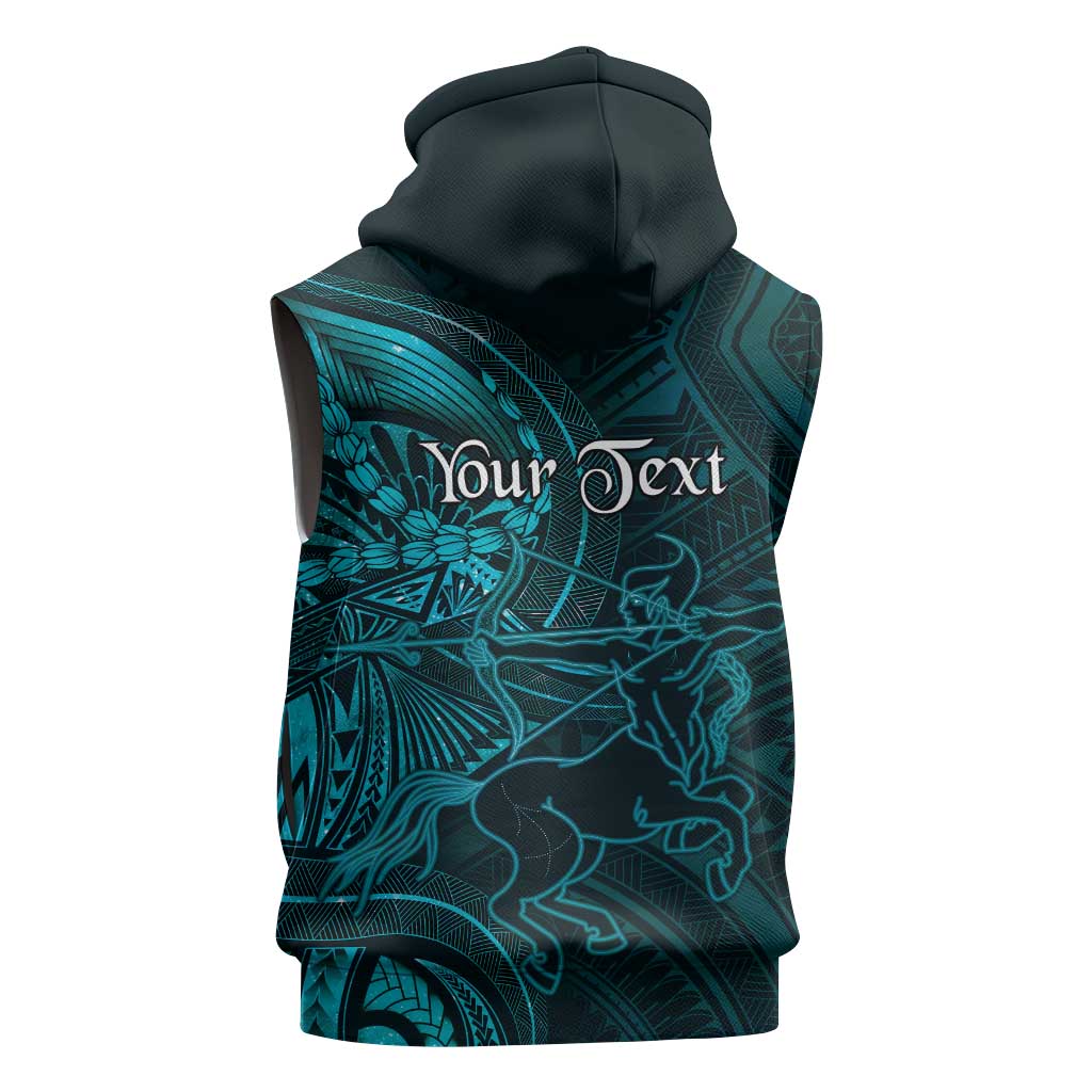 Personalised Polynesia Zodiac Sagittarius Sleeveless Hoodie Galaxy Polynesian Pattern Chest Tattoo Style