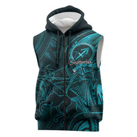 Personalised Polynesia Zodiac Sagittarius Sleeveless Zip Hoodie Galaxy Polynesian Pattern Chest Tattoo Style