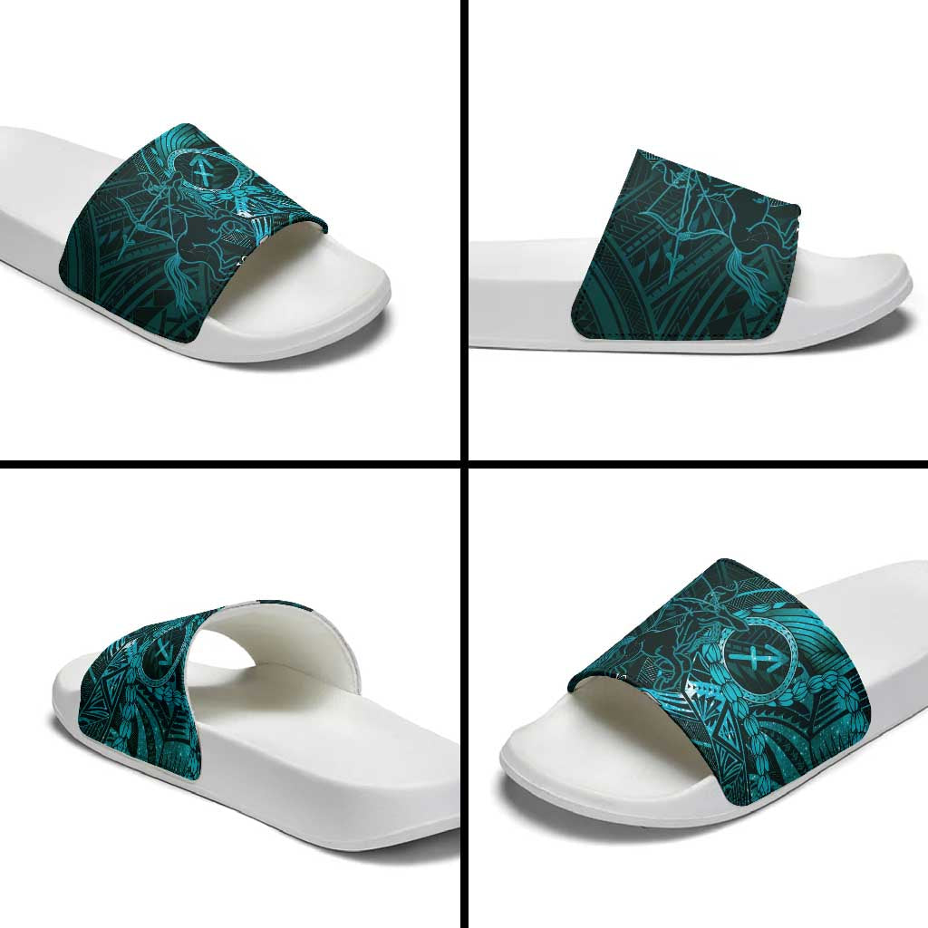 Personalised Polynesia Zodiac Sagittarius Slide Sandals Galaxy Polynesian Pattern Chest Tattoo Style