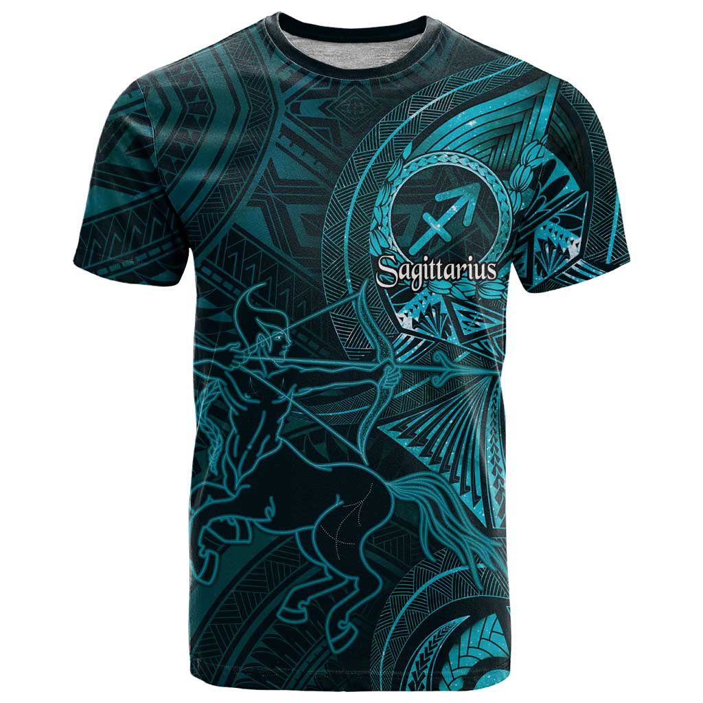 Personalised Polynesia Zodiac Sagittarius T Shirt Galaxy Polynesian Pattern Chest Tattoo Style