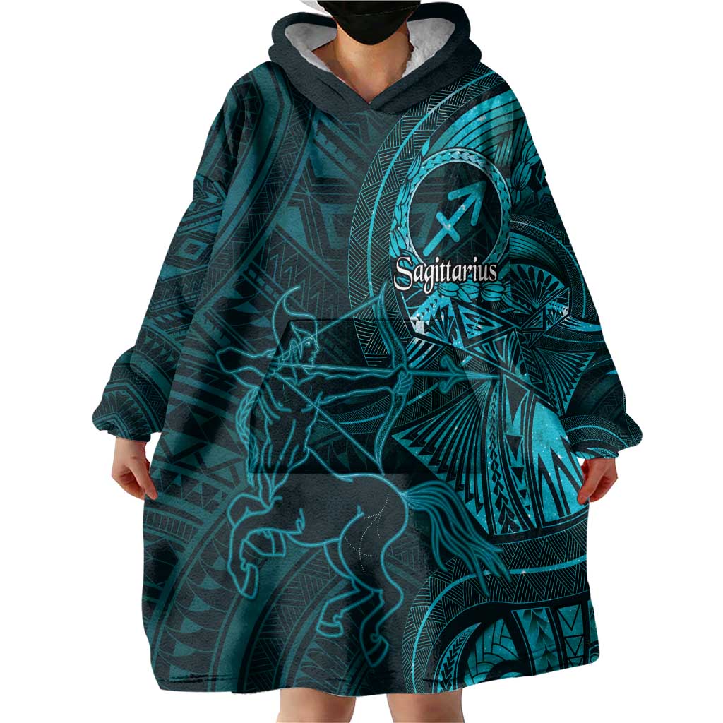 Personalised Polynesia Zodiac Sagittarius Wearable Blanket Hoodie Galaxy Polynesian Pattern Chest Tattoo Style