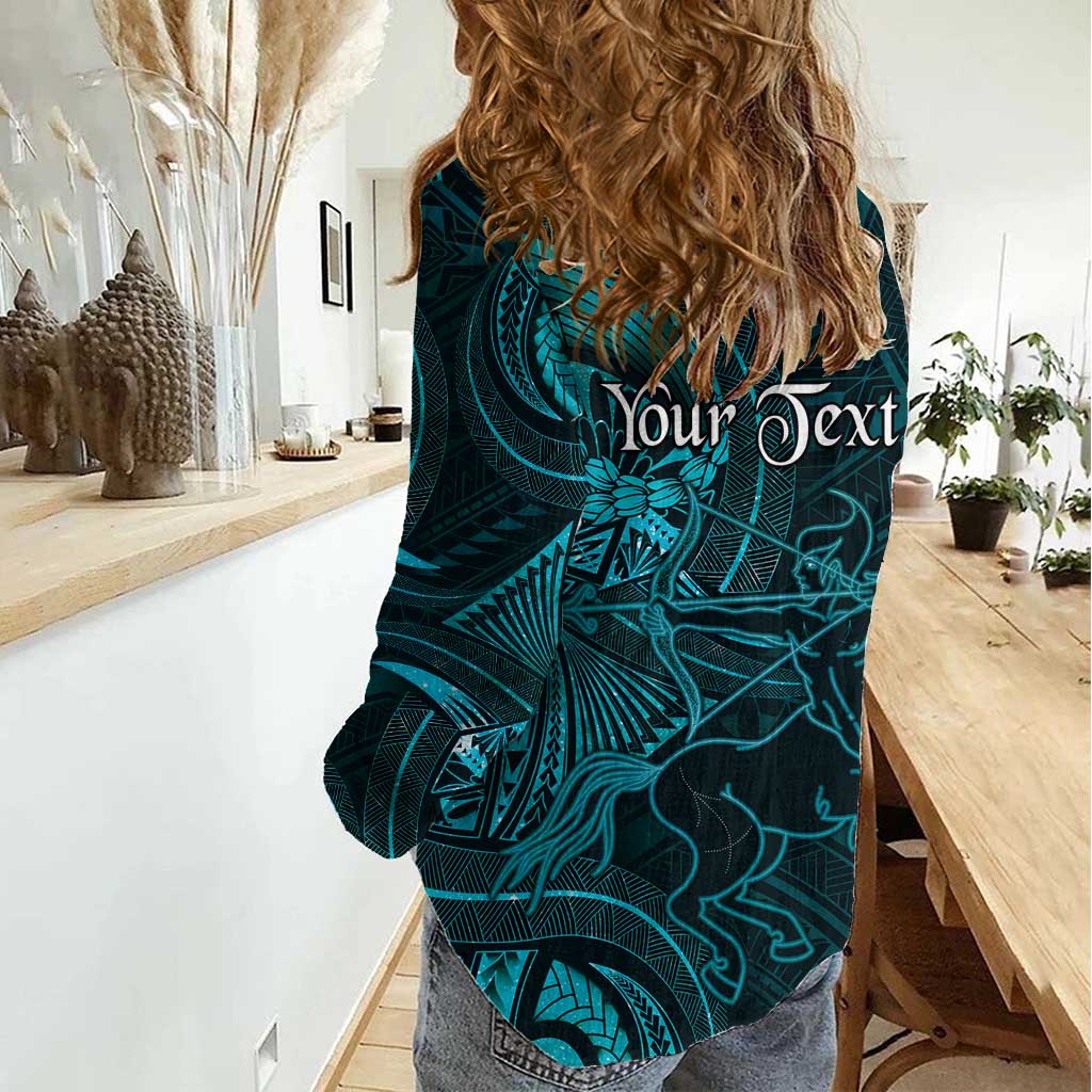 Personalised Polynesia Zodiac Sagittarius Women Casual Shirt Galaxy Polynesian Pattern Chest Tattoo Style