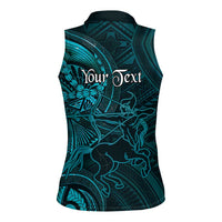 Personalised Polynesia Zodiac Sagittarius Women Sleeveless Polo Shirt Galaxy Polynesian Pattern Chest Tattoo Style