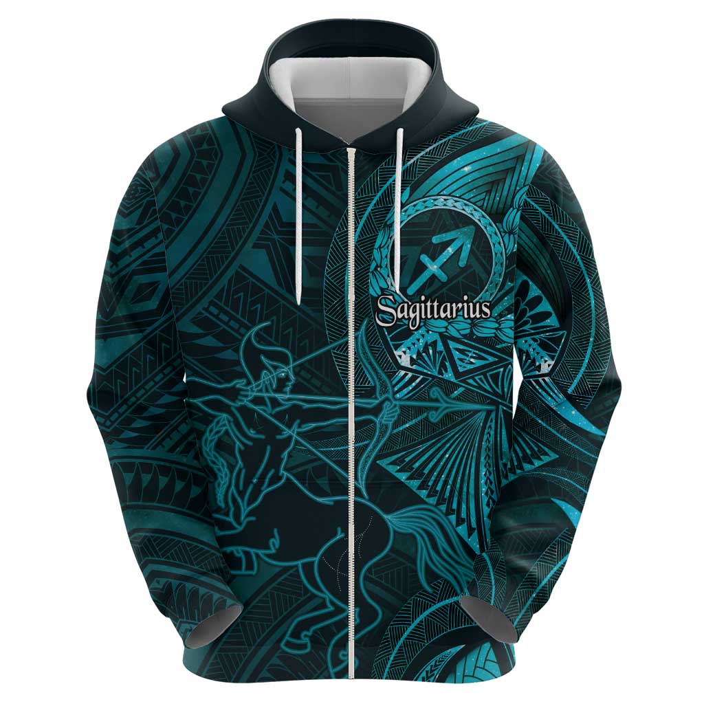 Personalised Polynesia Zodiac Sagittarius Zip Hoodie Galaxy Polynesian Pattern Chest Tattoo Style