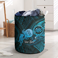 Personalised Polynesia Zodiac Aquarius Laundry Basket Galaxy Polynesian Pattern Chest Tattoo Style