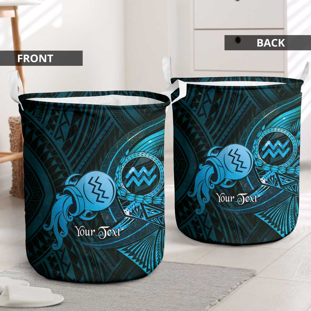 Personalised Polynesia Zodiac Aquarius Laundry Basket Galaxy Polynesian Pattern Chest Tattoo Style