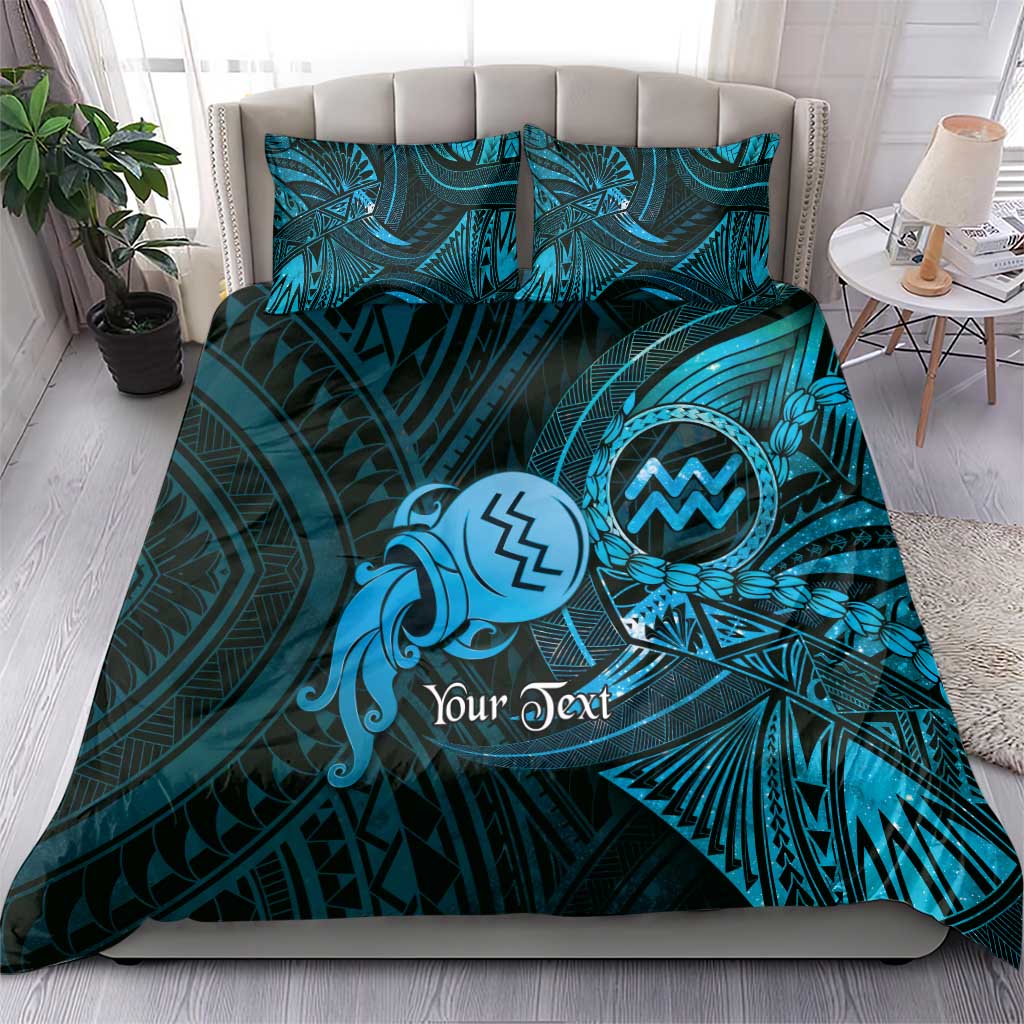 Personalised Polynesia Zodiac Aquarius Bedding Set Galaxy Polynesian Pattern Chest Tattoo Style