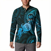 Personalised Polynesia Zodiac Aquarius Button Sweatshirt Galaxy Polynesian Pattern Chest Tattoo Style