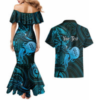 Personalised Polynesia Zodiac Aquarius Couples Matching Mermaid Dress and Hawaiian Shirt Galaxy Polynesian Pattern Chest Tattoo Style
