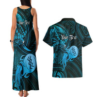 Personalised Polynesia Zodiac Aquarius Couples Matching Tank Maxi Dress and Hawaiian Shirt Galaxy Polynesian Pattern Chest Tattoo Style