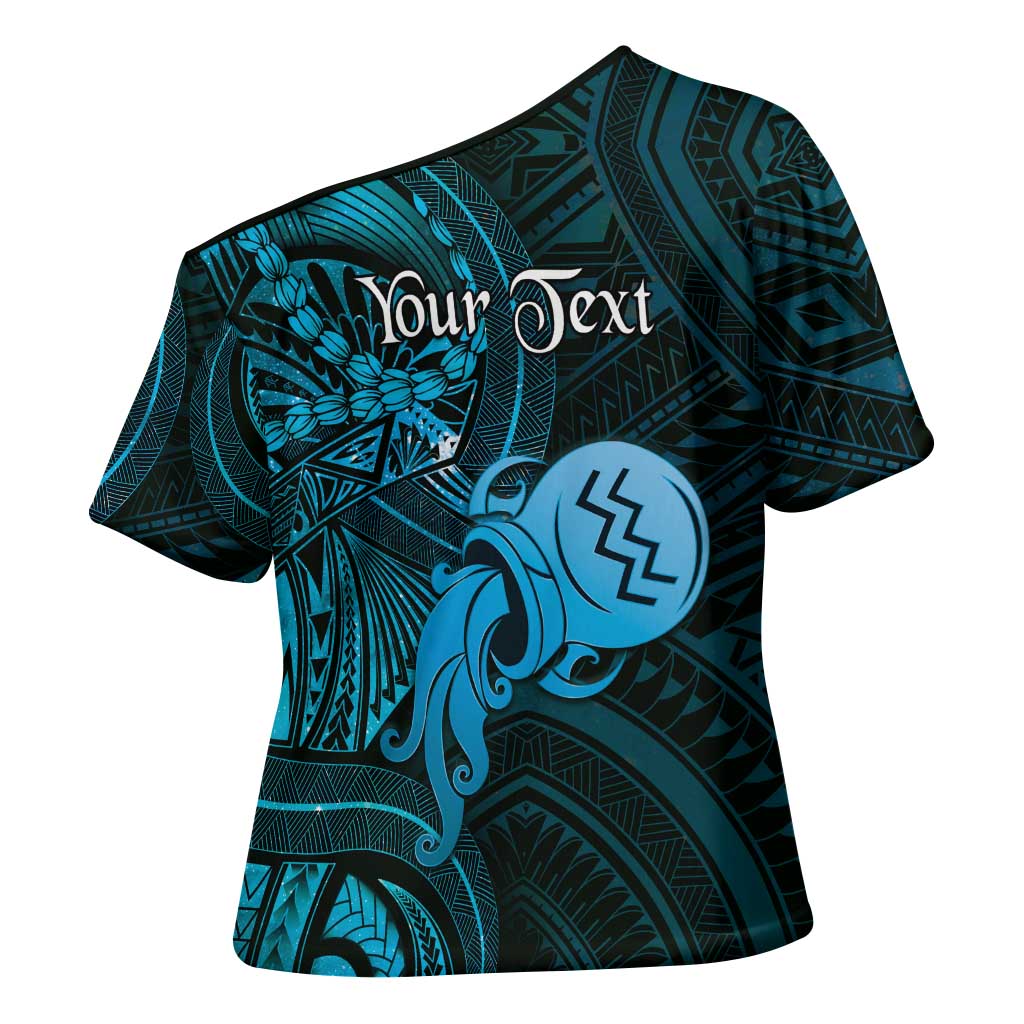 Personalised Polynesia Zodiac Aquarius Cross Shoulder Shirt Galaxy Polynesian Pattern Chest Tattoo Style