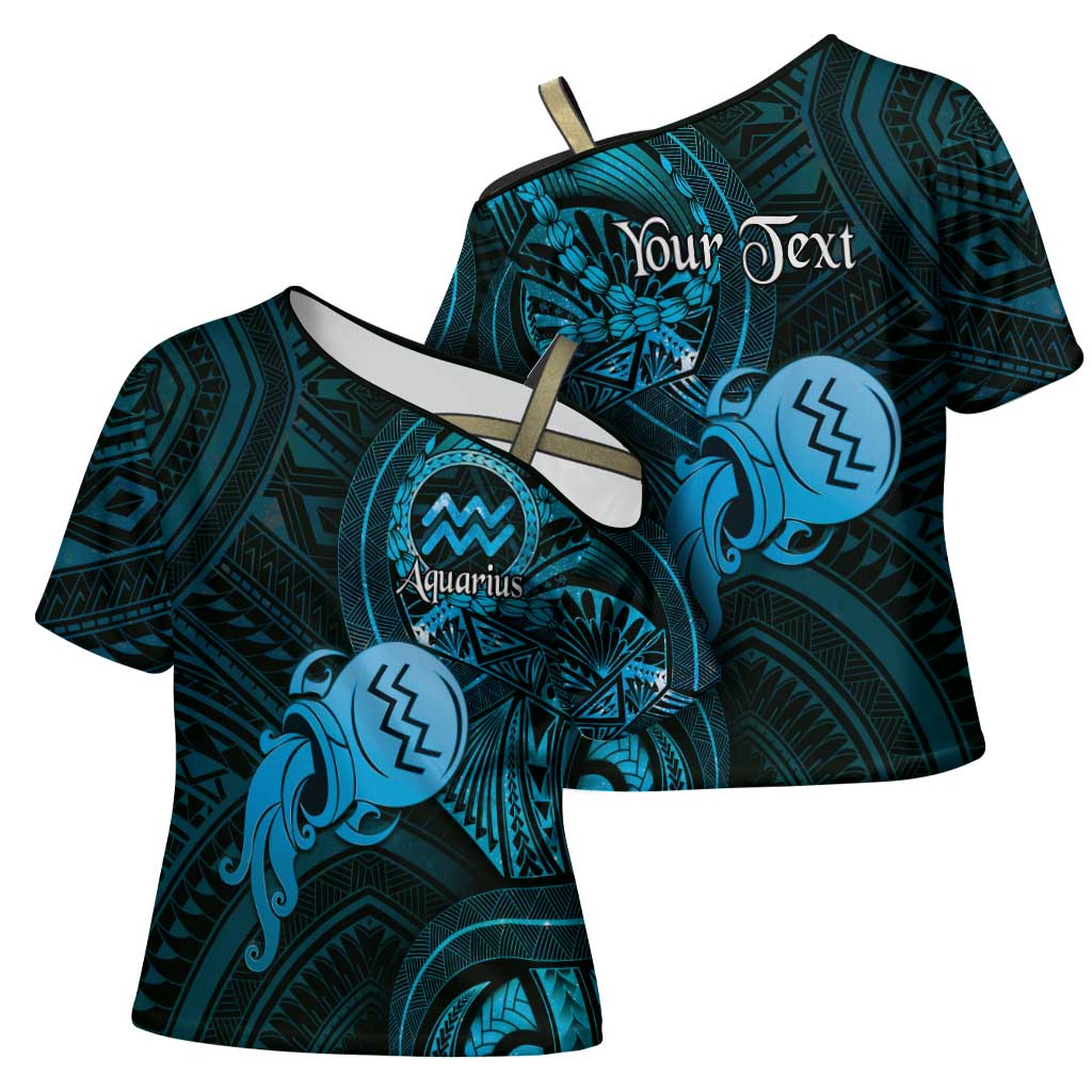Personalised Polynesia Zodiac Aquarius Cross Shoulder Shirt Galaxy Polynesian Pattern Chest Tattoo Style