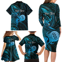 Personalised Polynesia Zodiac Aquarius Family Matching Long Sleeve Bodycon Dress and Hawaiian Shirt Galaxy Polynesian Pattern Chest Tattoo Style