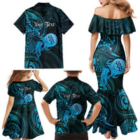 Personalised Polynesia Zodiac Aquarius Family Matching Mermaid Dress and Hawaiian Shirt Galaxy Polynesian Pattern Chest Tattoo Style