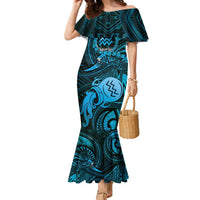 Personalised Polynesia Zodiac Aquarius Family Matching Mermaid Dress and Hawaiian Shirt Galaxy Polynesian Pattern Chest Tattoo Style