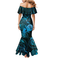 Personalised Polynesia Zodiac Aquarius Family Matching Mermaid Dress and Hawaiian Shirt Galaxy Polynesian Pattern Chest Tattoo Style