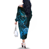 Personalised Polynesia Zodiac Aquarius Family Matching Off The Shoulder Long Sleeve Dress and Hawaiian Shirt Galaxy Polynesian Pattern Chest Tattoo Style