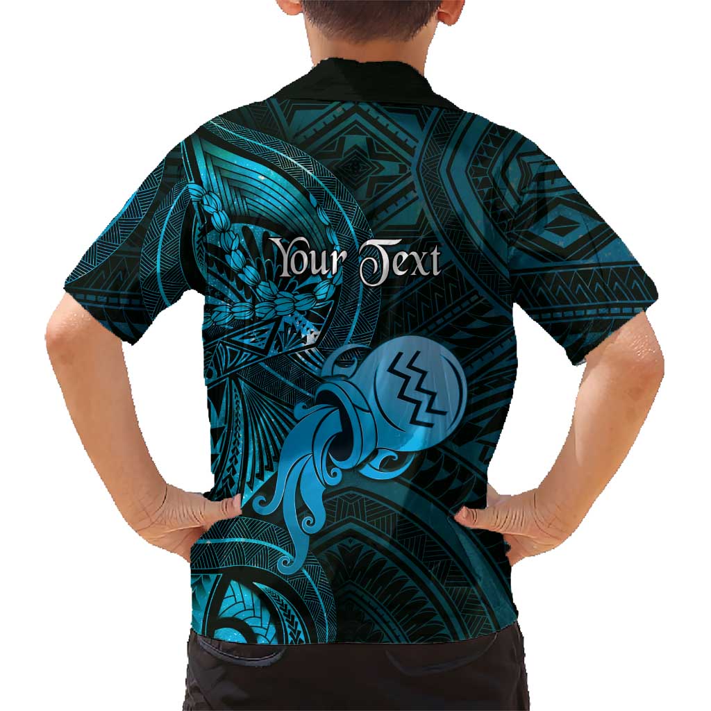 Personalised Polynesia Zodiac Aquarius Family Matching Off Shoulder Maxi Dress and Hawaiian Shirt Galaxy Polynesian Pattern Chest Tattoo Style