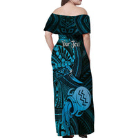 Personalised Polynesia Zodiac Aquarius Family Matching Off Shoulder Maxi Dress and Hawaiian Shirt Galaxy Polynesian Pattern Chest Tattoo Style