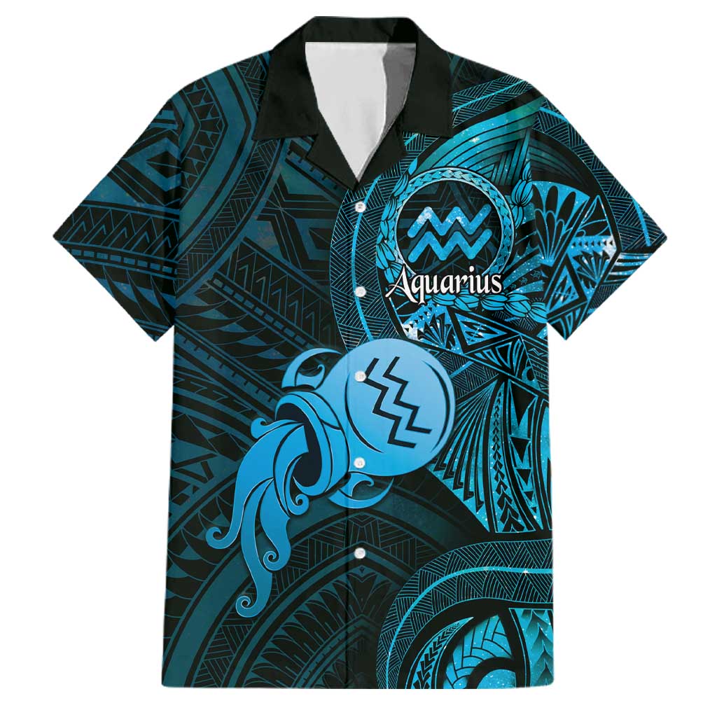 Personalised Polynesia Zodiac Aquarius Family Matching Tank Maxi Dress and Hawaiian Shirt Galaxy Polynesian Pattern Chest Tattoo Style