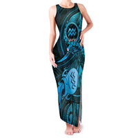 Personalised Polynesia Zodiac Aquarius Family Matching Tank Maxi Dress and Hawaiian Shirt Galaxy Polynesian Pattern Chest Tattoo Style